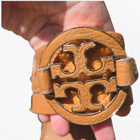 Tory Burch Tan Leather Miller Wedge Sandals Logo Slingback Heels Size 10.5M - Picture 11 of 15